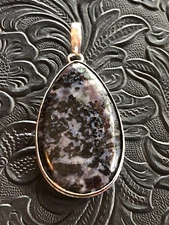 Indigo Gabro Inky Blue Pendant Raindrop Shadow Bezel 2" Mystic Merlinite