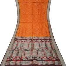 Namaste Vintage Orange Sarees 100 Pure Silk Printed Woven Sari 5YD Craft Fabric