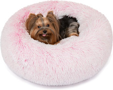 Donut Dog Bed Faux Fur Fluffy Calming Sofa for Small Dogs, Soft  Plush anti Anx