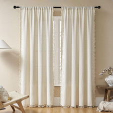Natural Linen Boho Curtains - 84 Inch Length 2 52"W X 84"L Pack of 2 Beige