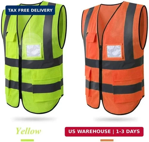 HYCOPROT High Visibility Mesh Safety Reflective Vest with Pockets and Zipper, Me image 7