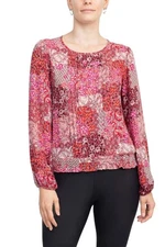 Counterparts Pink Paisley Pleated Front Long Sleeve Blouse Size M