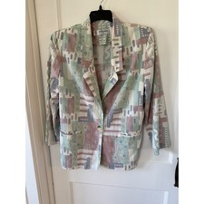 Alfred Dunner Vintage Pastel Geometric Abstract Blazer Jacket Size 12 USA Made