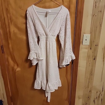 Emma & Michelle Crochet Faux Wrap Dress with Tie Waist Size M FairyCore Ruffle 