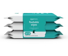 Amazon Basics Adult Wet Wipes Flushable Fragrance 42 Count Pack of 3 , white