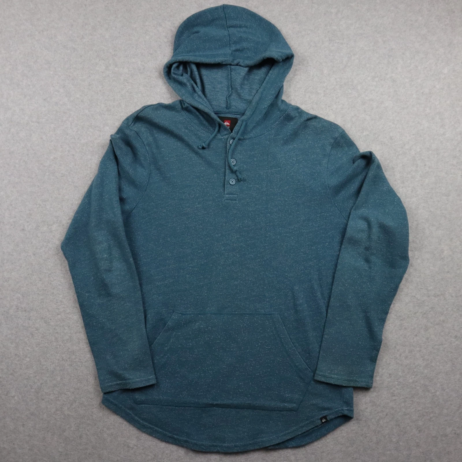 Quiksilver Hoodie Mens Medium Pullover Henley Lightweight Knit Teal Long Sleeve