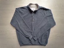 Vintage Straight Down Men’s L Gray Mock Neck 3-Button Pullover Sweater USA Made