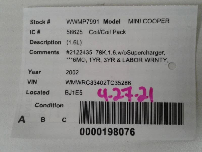 Coil/Ignitor Convertible Fits 02-08 MINI COOPER 1394528 - Image 4 of 4