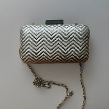 Lenore By La Regale Black Tan Woven Clutch Purse Shoulder Bag Chain Strap Lenore By La Regale Black Tan Woven Clutch Purse Shoulder Bag Chain Strap