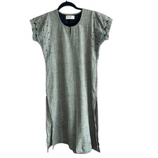 Fabindia Dress Gray Embroidered Ethnic Festival Tunic Dress