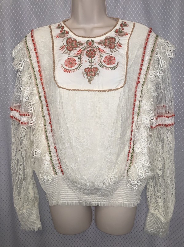 Anthropologie Blank London Women Lace Embroidered Boho Blouse Size Large 