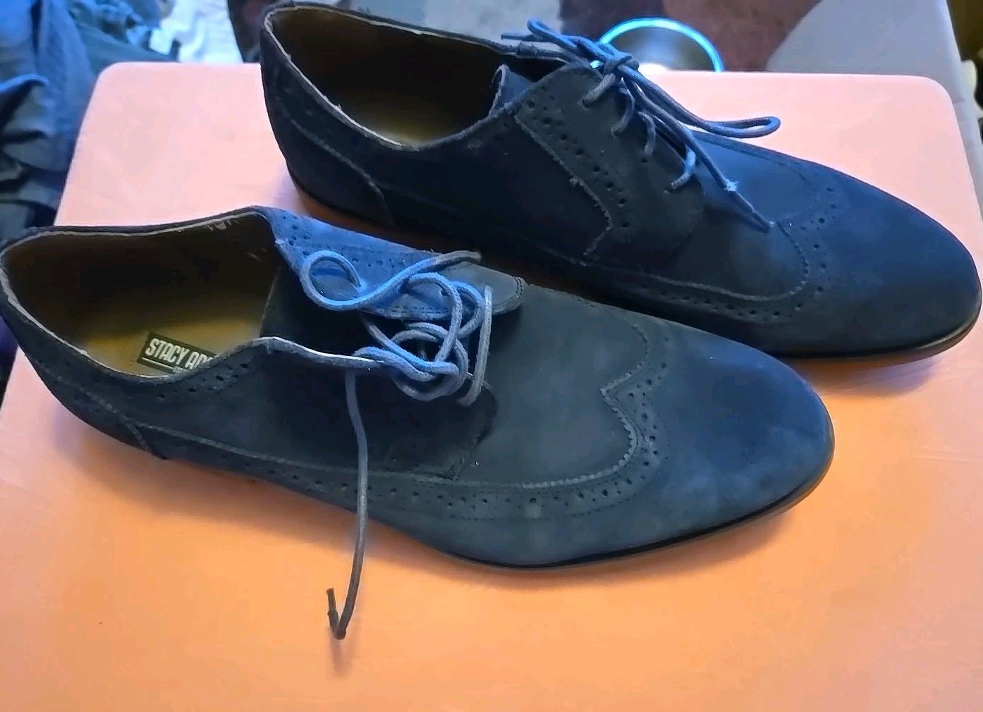 SAOLA Scarpe stringate uomo Stacy Adams Oxford blu scamosciate punta a cappuccio misura 13 m