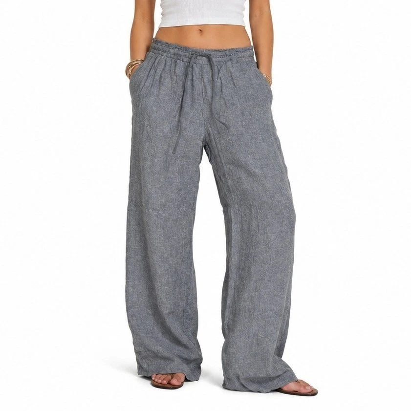 New York & Company SOHO Street Pants Womens M Tall Gray Solid Wide Leg Linen Era