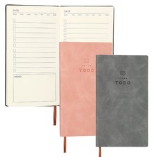 2Pcs to Do Notebook, A6 6.8 x 3.7" Daily Planner Notebook, Pink/Grey
