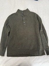 Eddie Bauer Men's Henley Olive Green Wool Blend Pullover Sweater Size M