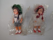 Miniature VTG Rubber German Jtd Dollhouse Dolls 3” Couple Set 2 Boy & Girl