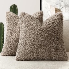 2 Pieces Teddy Faux Fur Throw Pillow Cover Decorative Sherpa Pillow Fuzzy She...