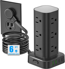 Tower Power Strip with Surge Protector - 12 AC Outlets  4 USB Ports 2 USB-C ,