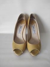 Jimmy Choo Yellow Patent Leather Peep Toe Heels Size EU 38 US 8