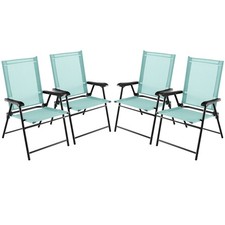 4PCS Patio Folding Chairs Portable Pack Lawn Chairs w/Armrests Mint Green