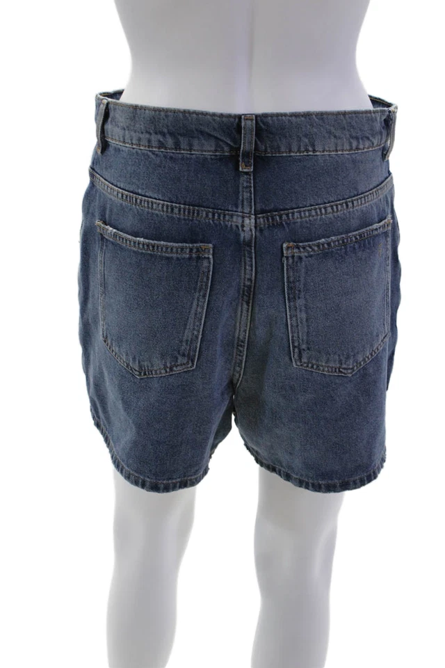 Falda corta de mezclilla azul con bolsillos delanteros de tiro alto con botones Pilcro para mujer talla 28 Foto 3 de 4