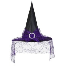 Witch Hat for Women, Halloween Wizard Hat with Veil for Cosplay