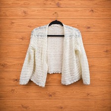Lightweight Crochet Knit Shrug Cardigan Open Front 3/4 Sleeve Buttercream New Yo