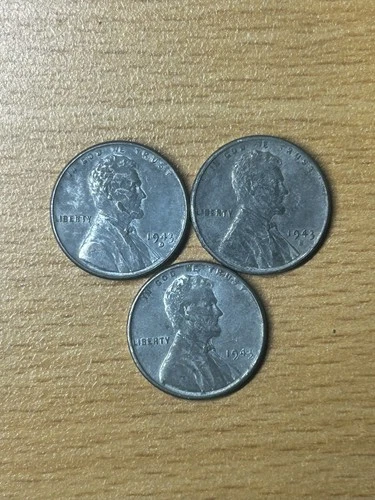 1943 P, D, & S Lincoln Steel Wheat Cent All VF+ Condition -3x WWII Cents