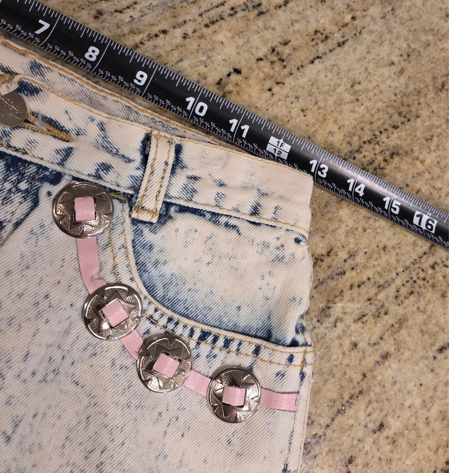 Винтажные джинсы 80-х Traffic Acid Wash с высокой талией размер 9/10 западный металлический карман - Изображение 3 из 4
