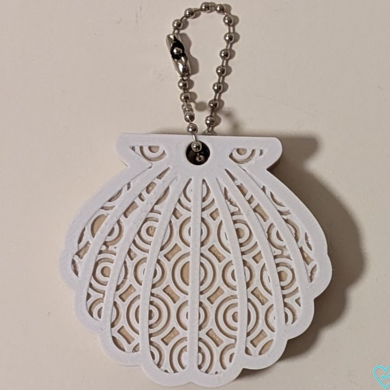 White Seashell Beach Nail Saver Soda Can Tab Opener Key Chain w/ Ball Chain