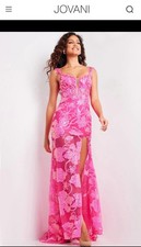 Jovani NWT Hot Pink Sequin Plunging Neck Dress 38462 Size 4