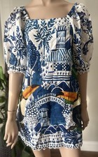 Farm Rio Women's Multicolored Ancient Garden Linen Floral Toucan Mini Dress Sz S
