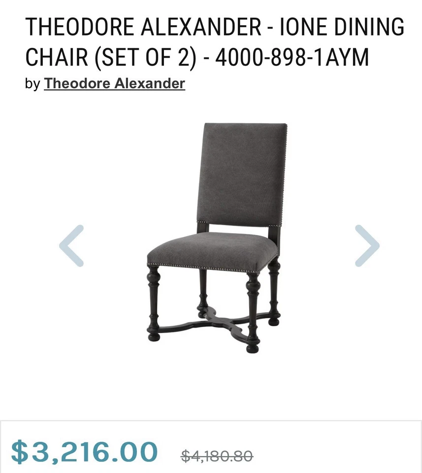 Стул обеденный боковой акцент Theodore Alexander Ione 4000-898-1AYM один стул - Изображение 2 из 4