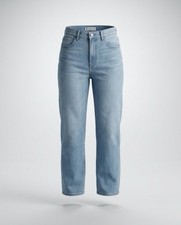 ZARA High Rise Straight Jeans Blue Denim Button Frayed Hem SIZE 0