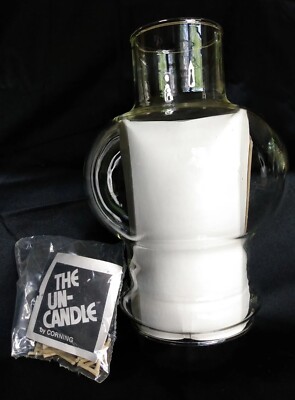 Vtg CORNING Pyrex glass UNCANDLE hurricane floating candle holder prepper NOS