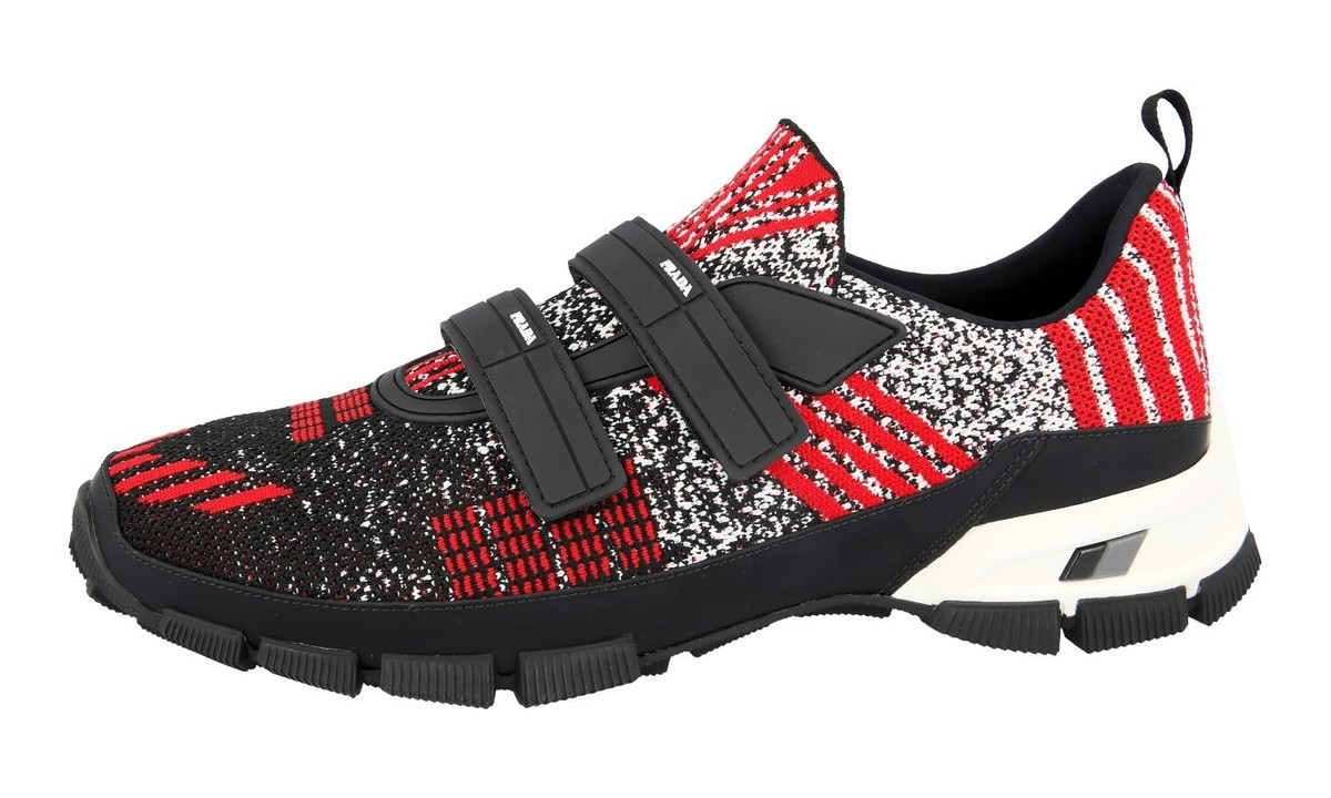 PRADA Knit Crosssection Sock Slip-on Sneakers 4O3219 Black Red