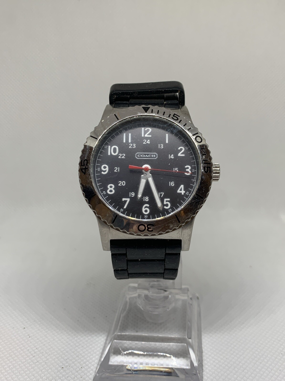 COACH Silver And Black with Black Silicone Strap Watch