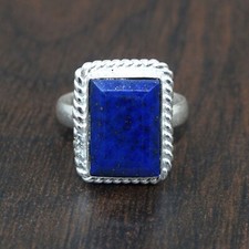 Natural Lapis Lazuli Spiral Wire Wrap Silver Plated Adjustable Rings Gifts Her