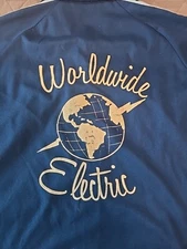 Vintage Hilton Bowling Shirt M -Worldwide Electric -Navy W/Blue Stripes -Bobbie