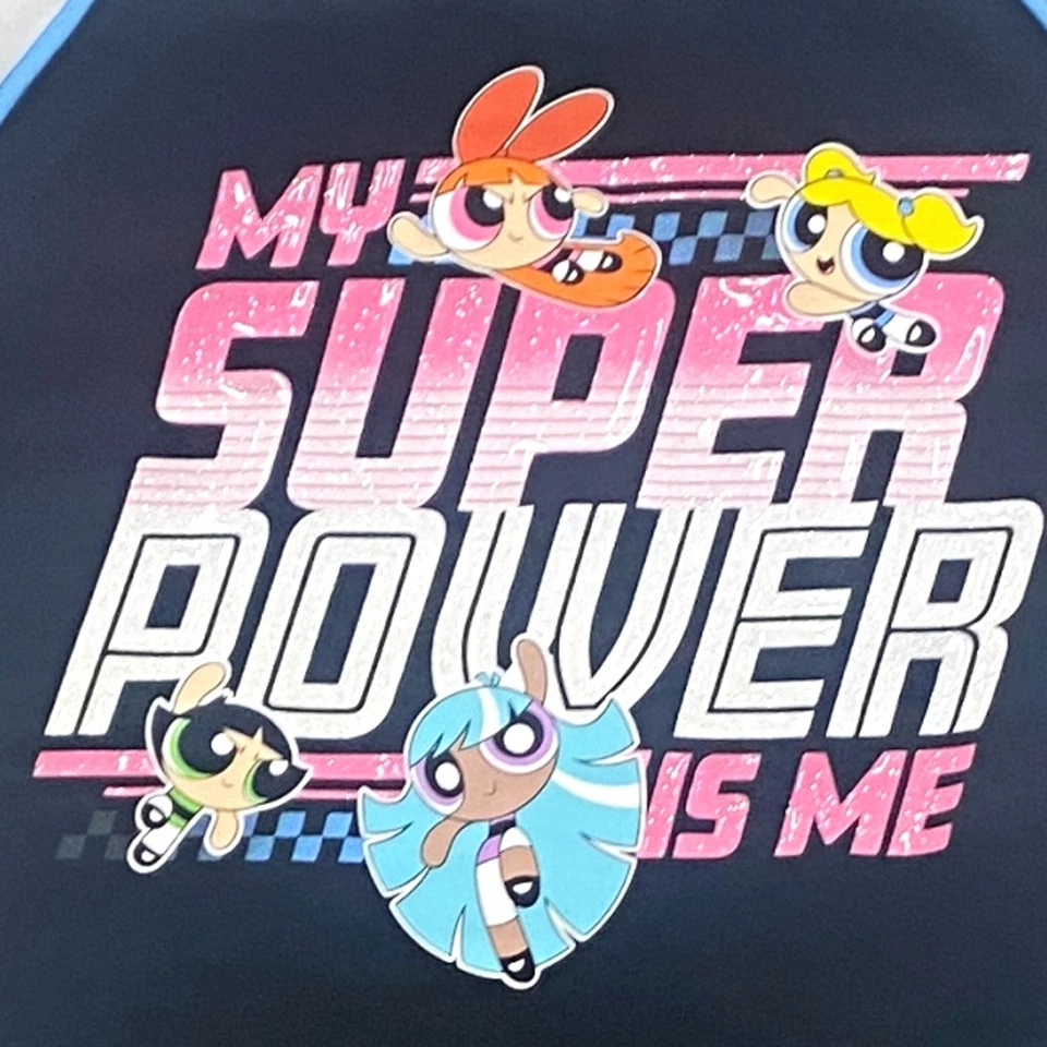 Sudadera Justice Power Puff Niñas Negra Blanca Cuello Redondo Foto 2 de 2