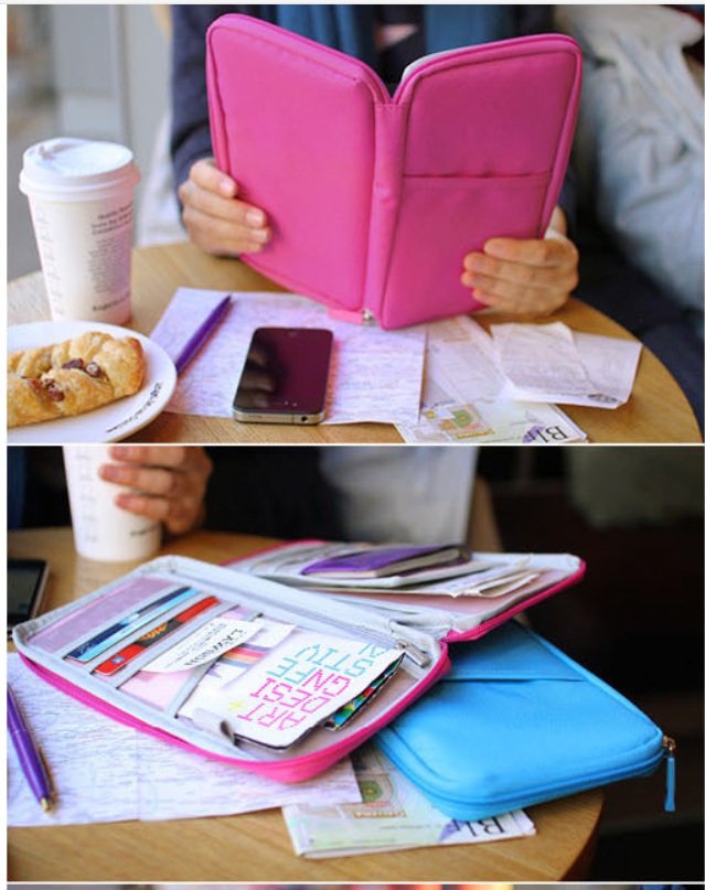 Travel Document Organizer Wallet - Zippered Passport Holder, Ticket & ID Slots, Canvas Material