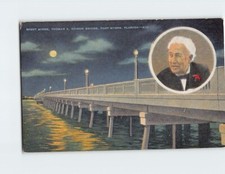 Postcard Night scene Thomas A Edison Bridge Fort Myers Florida
