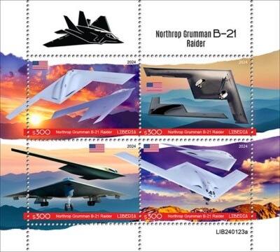 2024 09 - LIBERIA  - NORTHROP GRUMMAN B21 RAIDER       4V    MNH **
