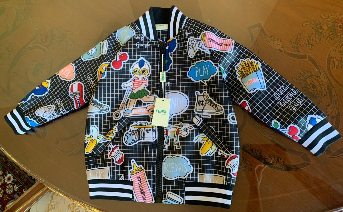 NWT Fendi Kid's Bomber Mad Accoppiato LUC Nero+Azzurro JMA103 5A