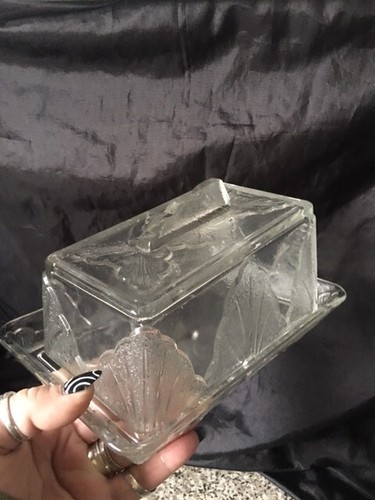 Art Deco Glass Cheese Platter Dish & lid By Sherdley Glassworks Large Heavy 1920 - Picture 6 of 21