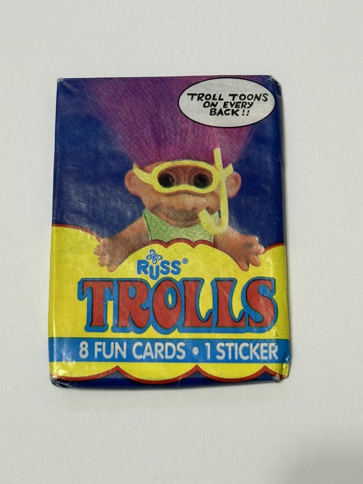 Vintage Unopened Topps Russ Trolls Wax Pack with 8 Fun Cards and 1 Sticker