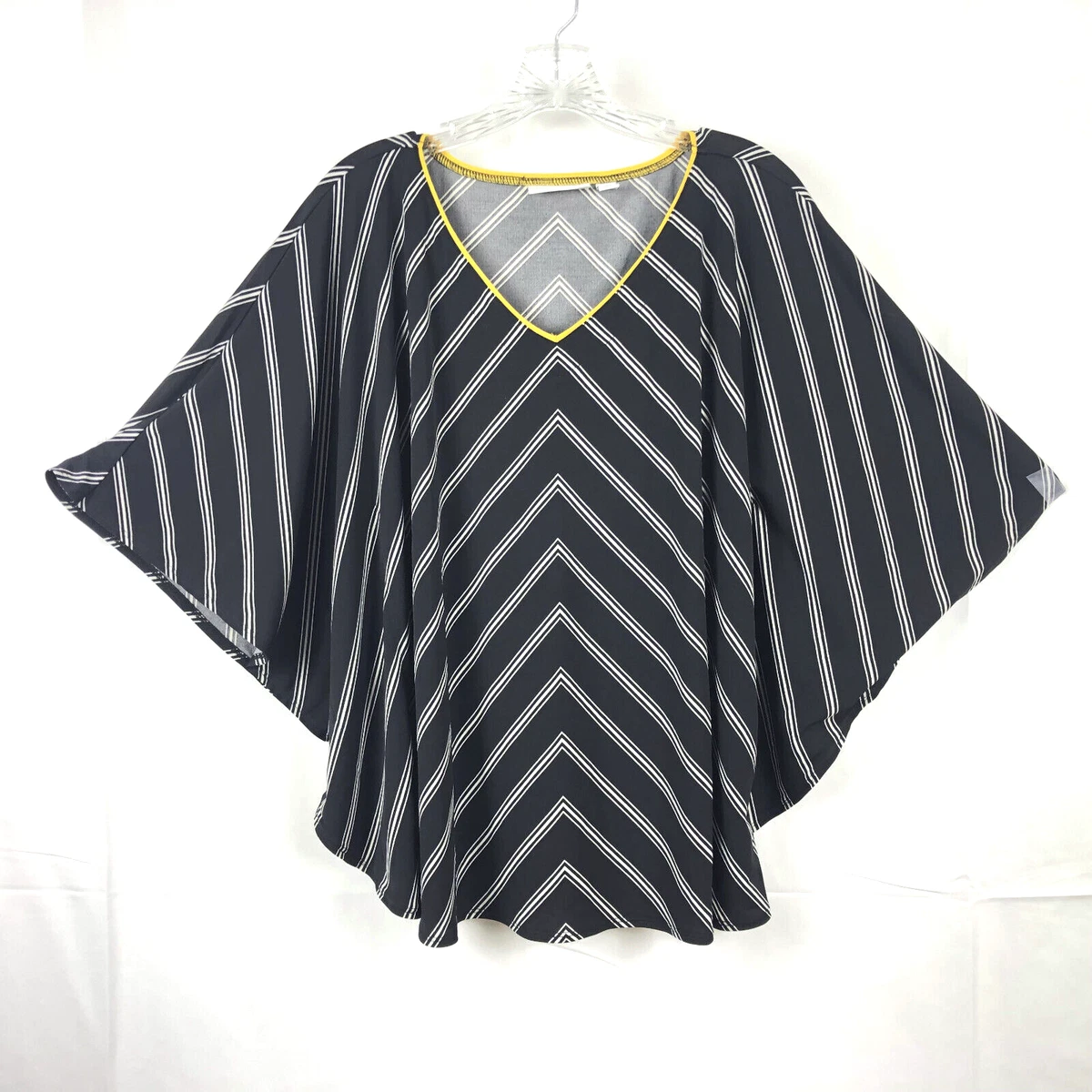 Susan Graver Scarf Top SizeMedium Black White Striped Liquid Knit V-Neck  A254451 | eBay