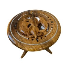 Hand Carved Wood Coffee Table with Inlaid Mother of Pearl