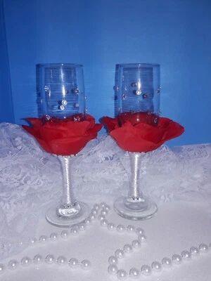 Quinceanera, Wedding, Bride And Groom Crystal Toasting Glasses, Champagne Flutes - Photo 1/4