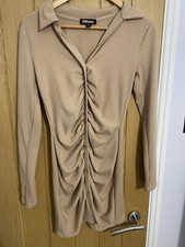 Pink vanilla nude ribbed button up bodycon dress